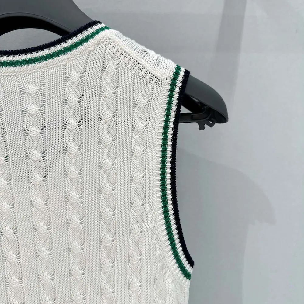 Dior Women Vibe Sweater Vest Ecru Black and Pine Green Cotton and Silk Cable Knit - image 7