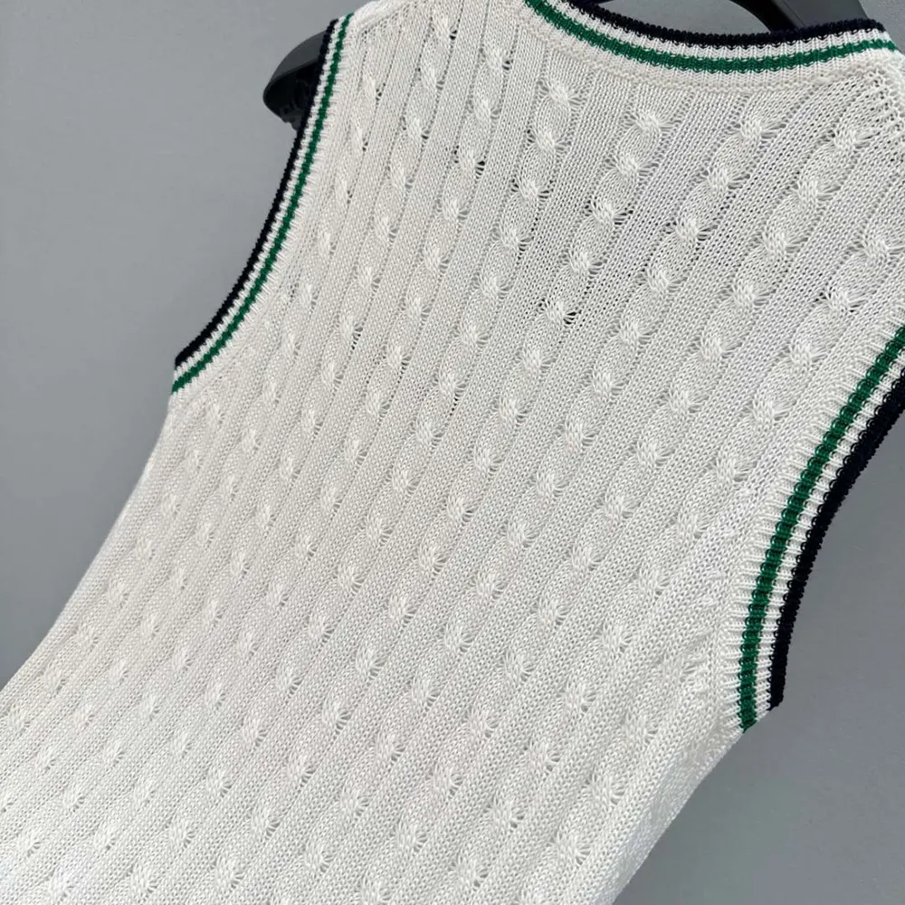 Dior Women Vibe Sweater Vest Ecru Black and Pine Green Cotton and Silk Cable Knit - image 6