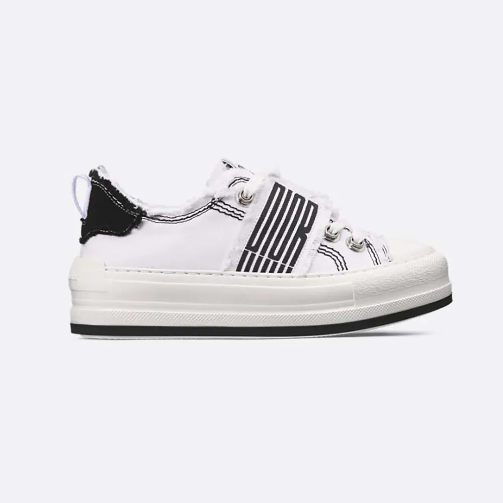 Side view of Dior Women Walk’n’Dior Platform Sneaker in white and black