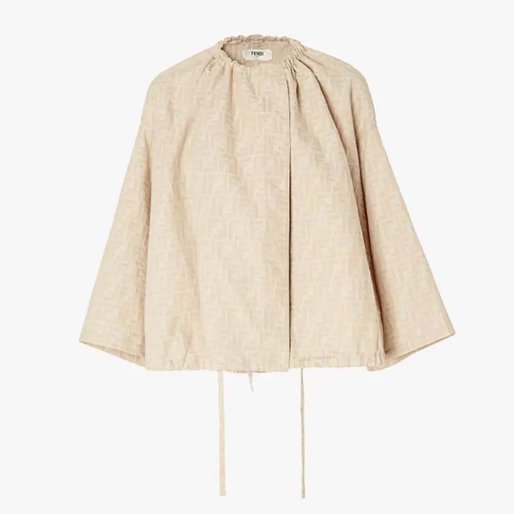 Front view of Fendi Women Beige FF Chambray Jacket showing tailored silhouette