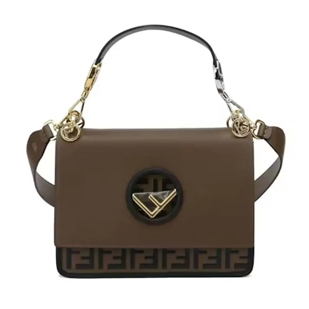 Front view of Fendi Women KAN I F Small Gray Leather Mini-Bag in Calf