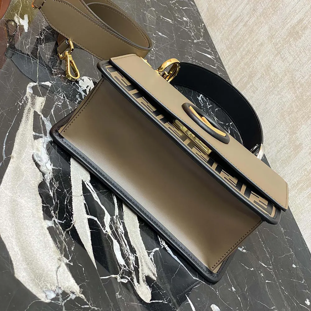 Fendi Women KAN I F Small Gray Leather Mini-Bag in Calf - image 7