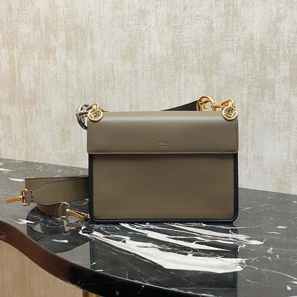 Fendi Women KAN I F Small Gray Leather Mini-Bag in Calf - image 4
