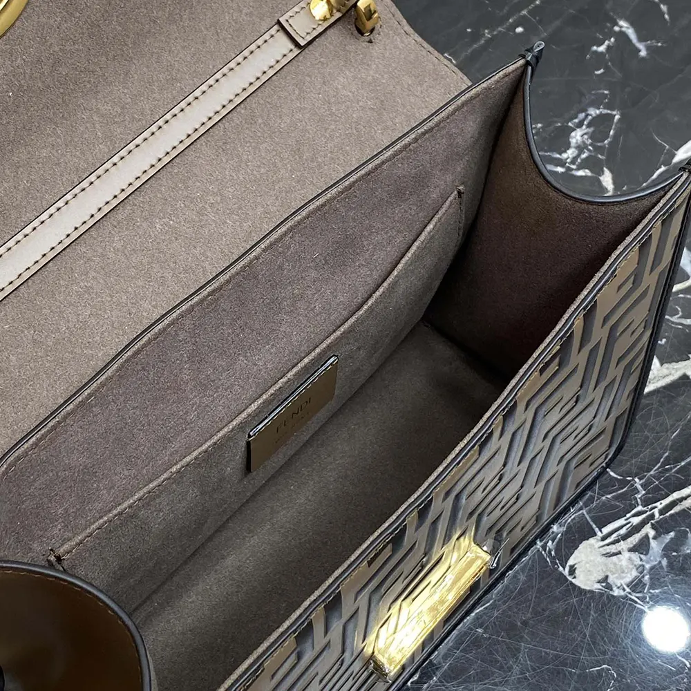 Fendi Women KAN I F Small Gray Leather Mini-Bag in Calf - image 11