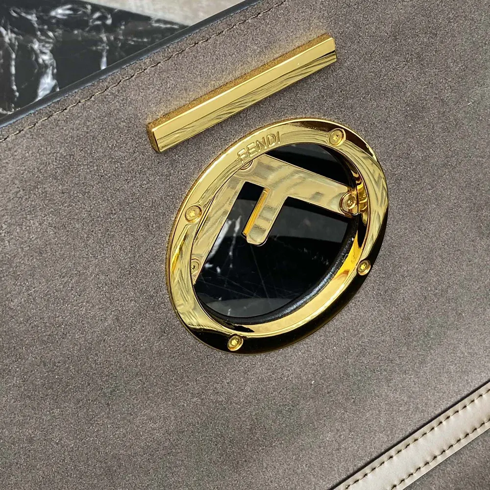 Fendi Women KAN I F Small Gray Leather Mini-Bag in Calf - image 8