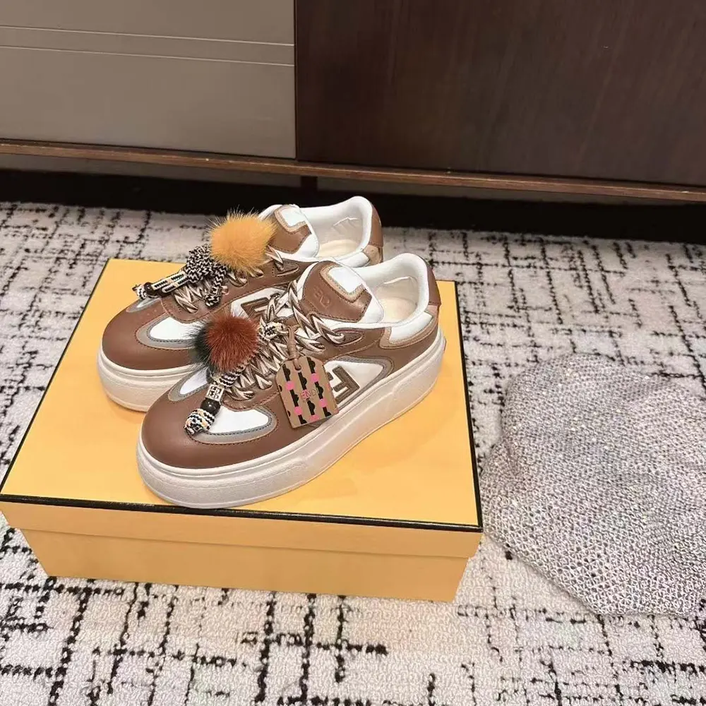Overhead shot showing platform sole and laces of Fendi Match low-tops