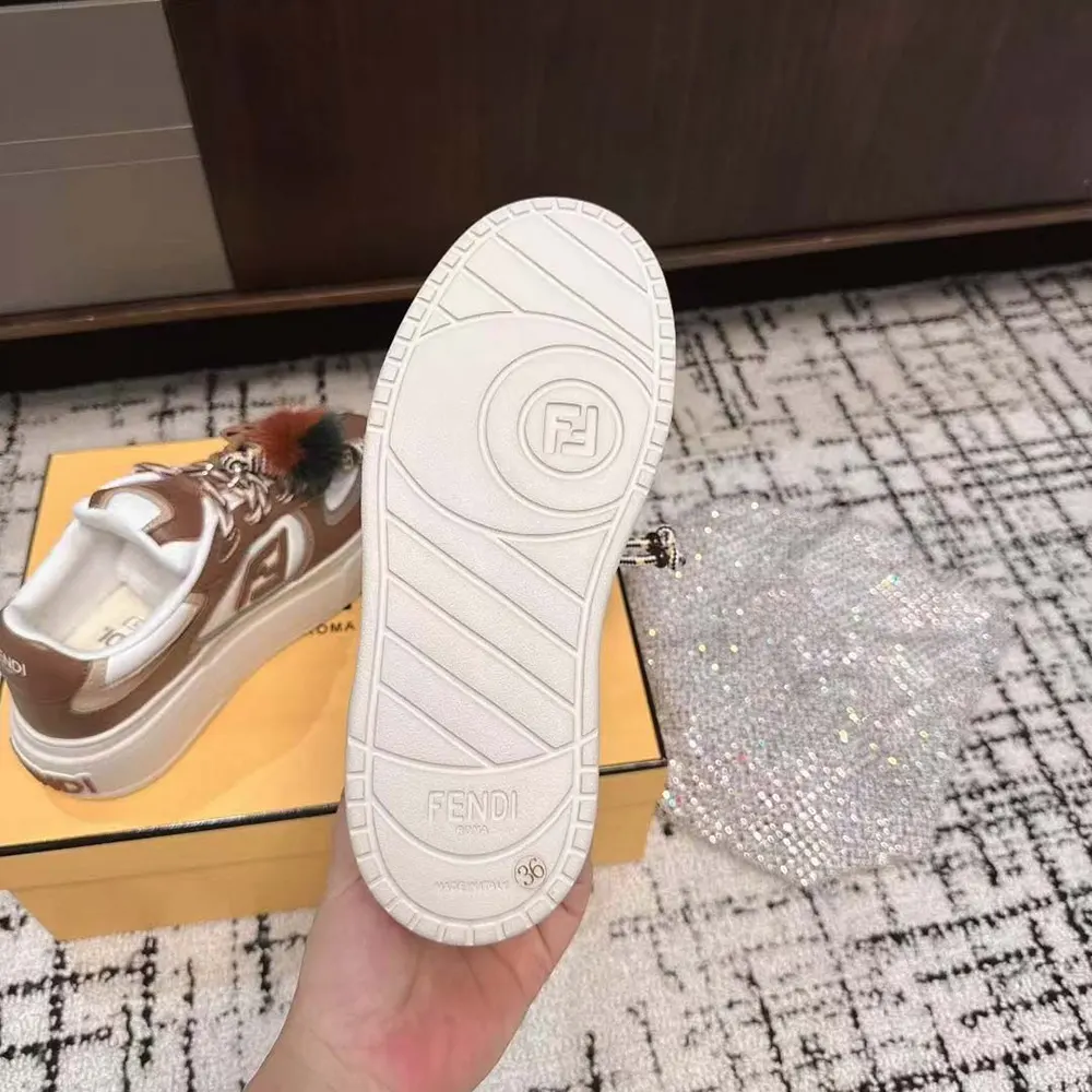 Fendi Women Match Brown Leather Platform Low-Tops With Charm - image 10