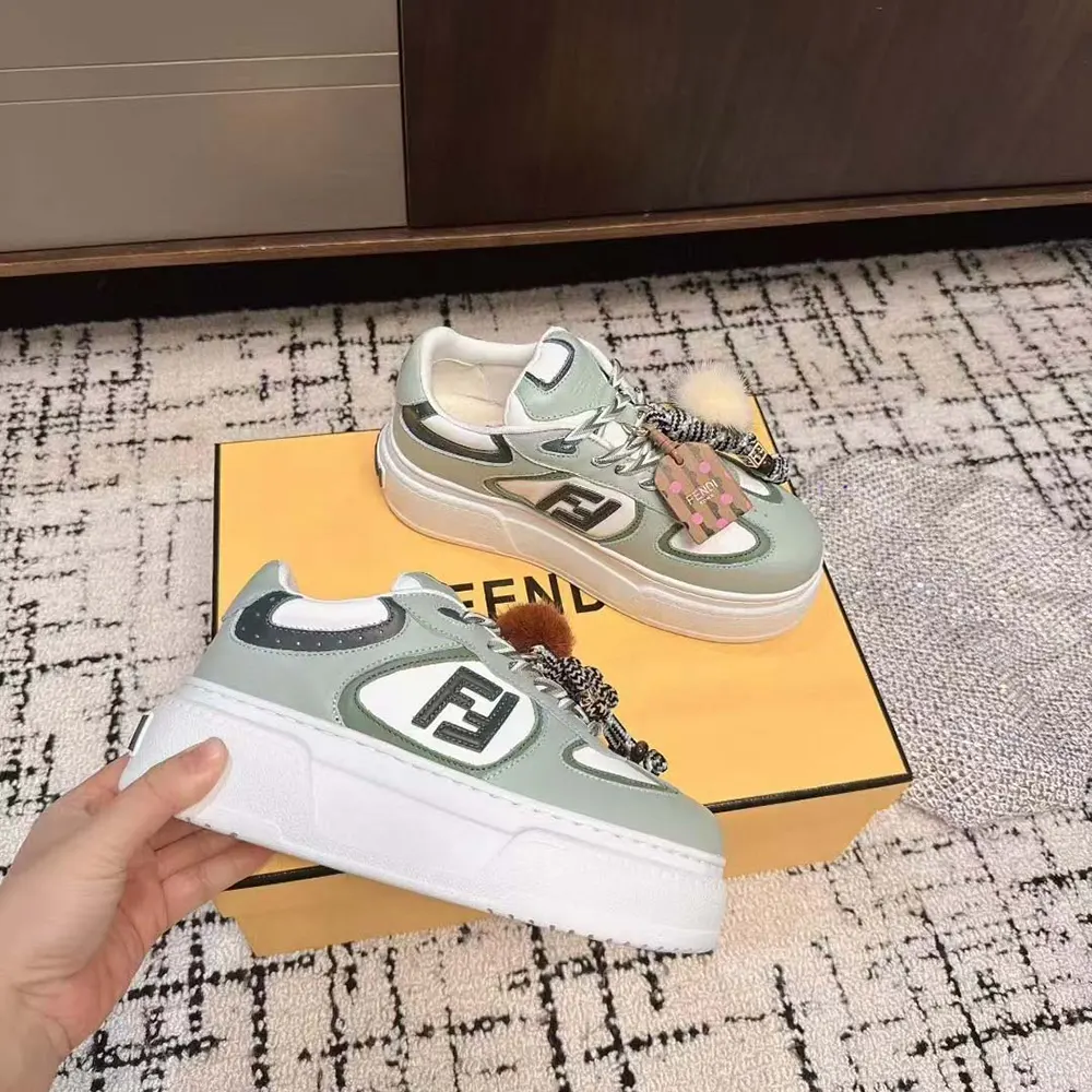 Fendi Women Match Low Top Platform Shoes In Green Leather With Charm - image 6