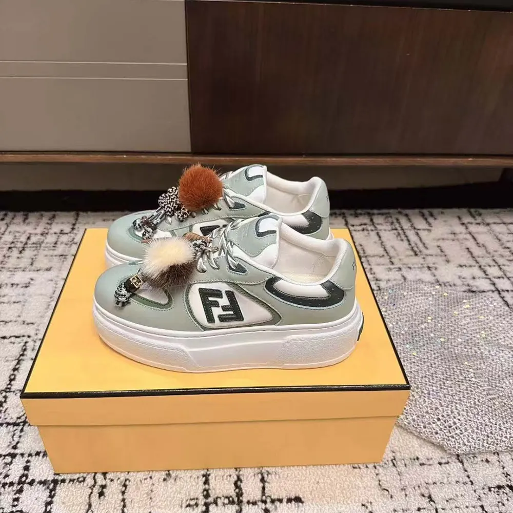 Fendi Women Match Low Top Platform Shoes In Green Leather With Charm - image 5