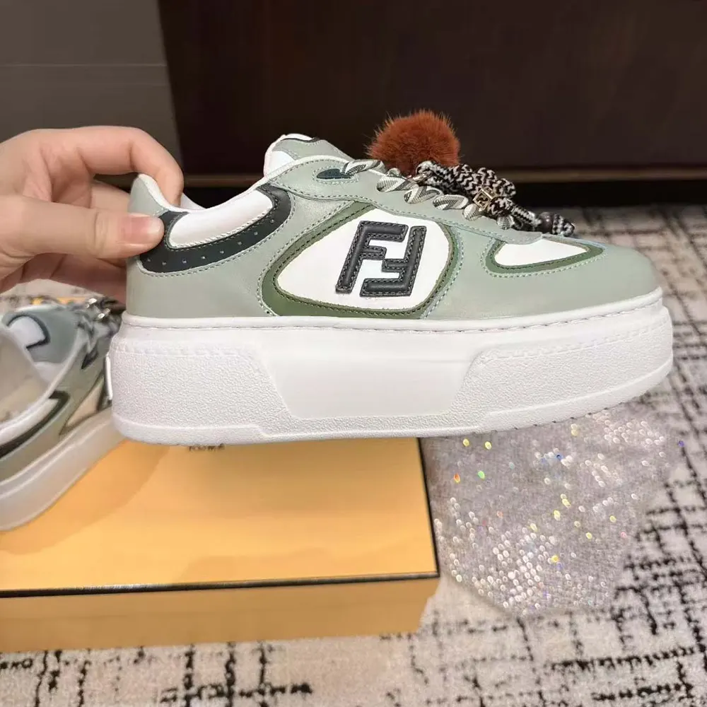 Fendi Women Match Low Top Platform Shoes In Green Leather With Charm - image 8
