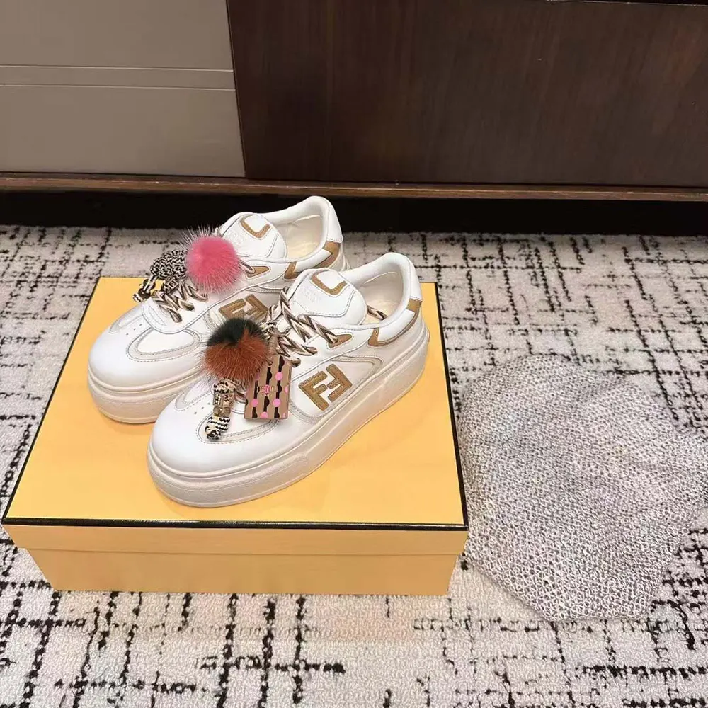 Fendi Women Match Low Top Platform Shoes In White Leather With Charm - image 4