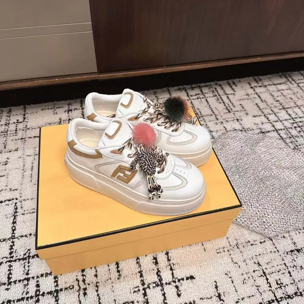 Fendi Women Match Low Top Platform Shoes In White Leather With Charm - image 5