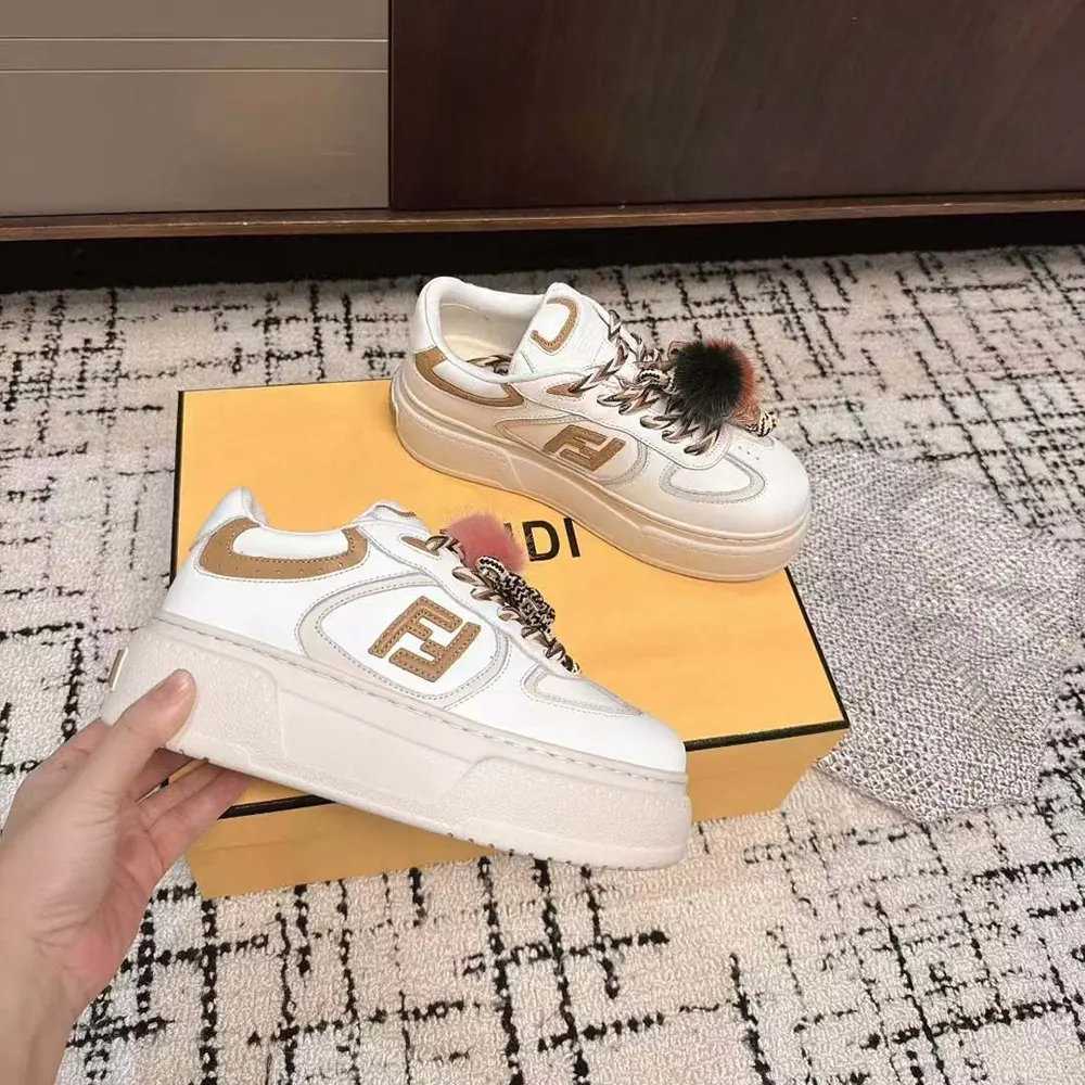 Fendi Women Match Low Top Platform Shoes In White Leather With Charm - image 6