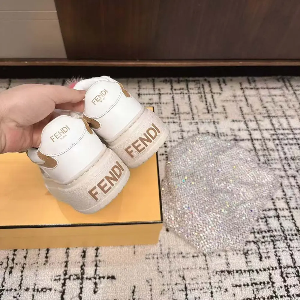 Fendi Women Match Low Top Platform Shoes In White Leather With Charm - image 8