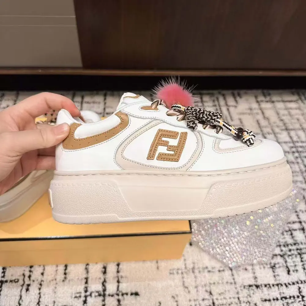 Fendi Women Match Low Top Platform Shoes In White Leather With Charm - image 9