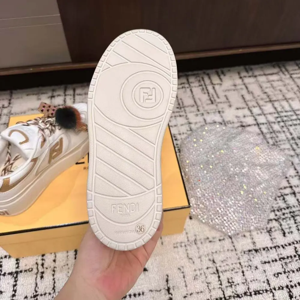 Fendi Women Match Low Top Platform Shoes In White Leather With Charm - image 10