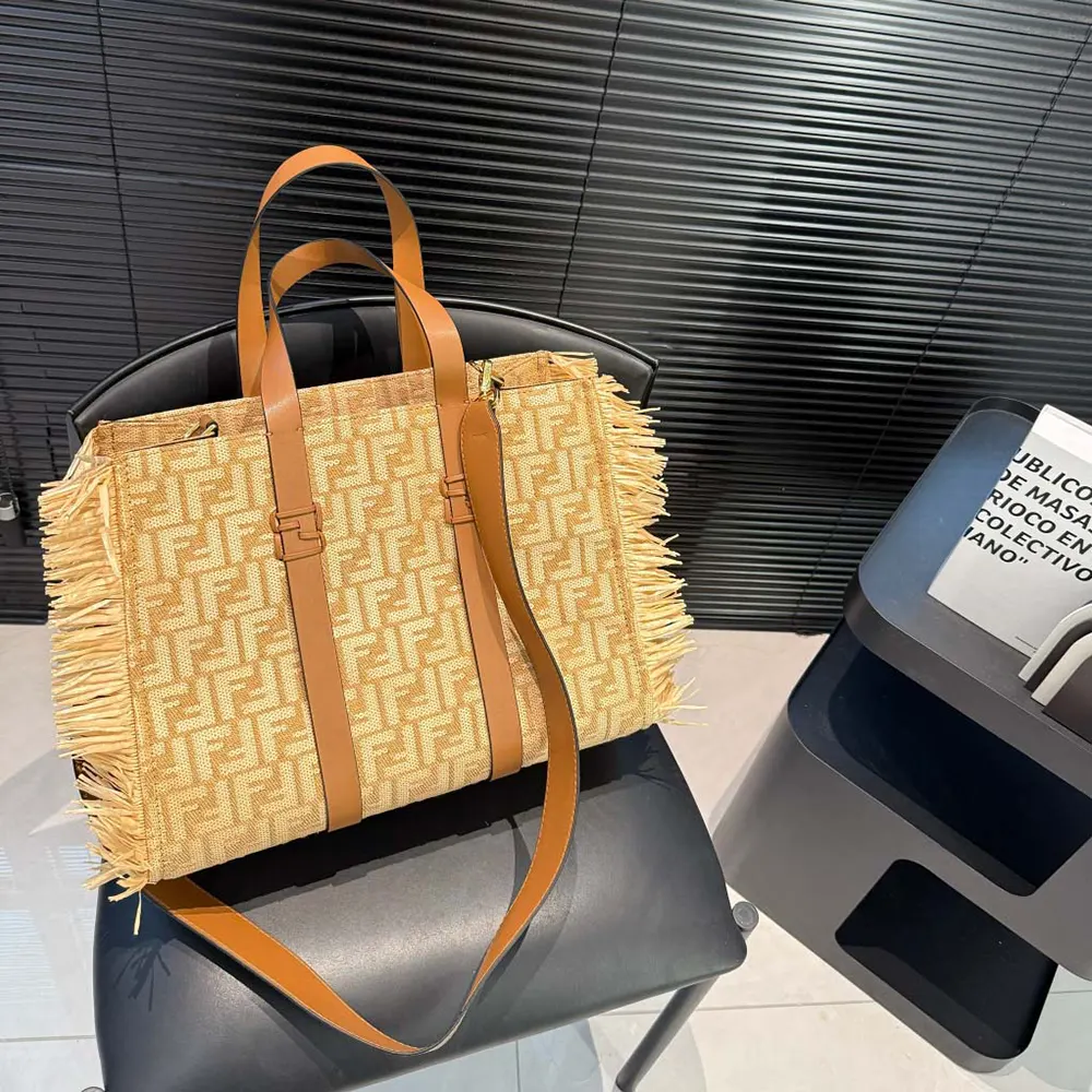 Fendi Women Summer Tote Jacquard Fabric Bag with Raffia FF - image 4