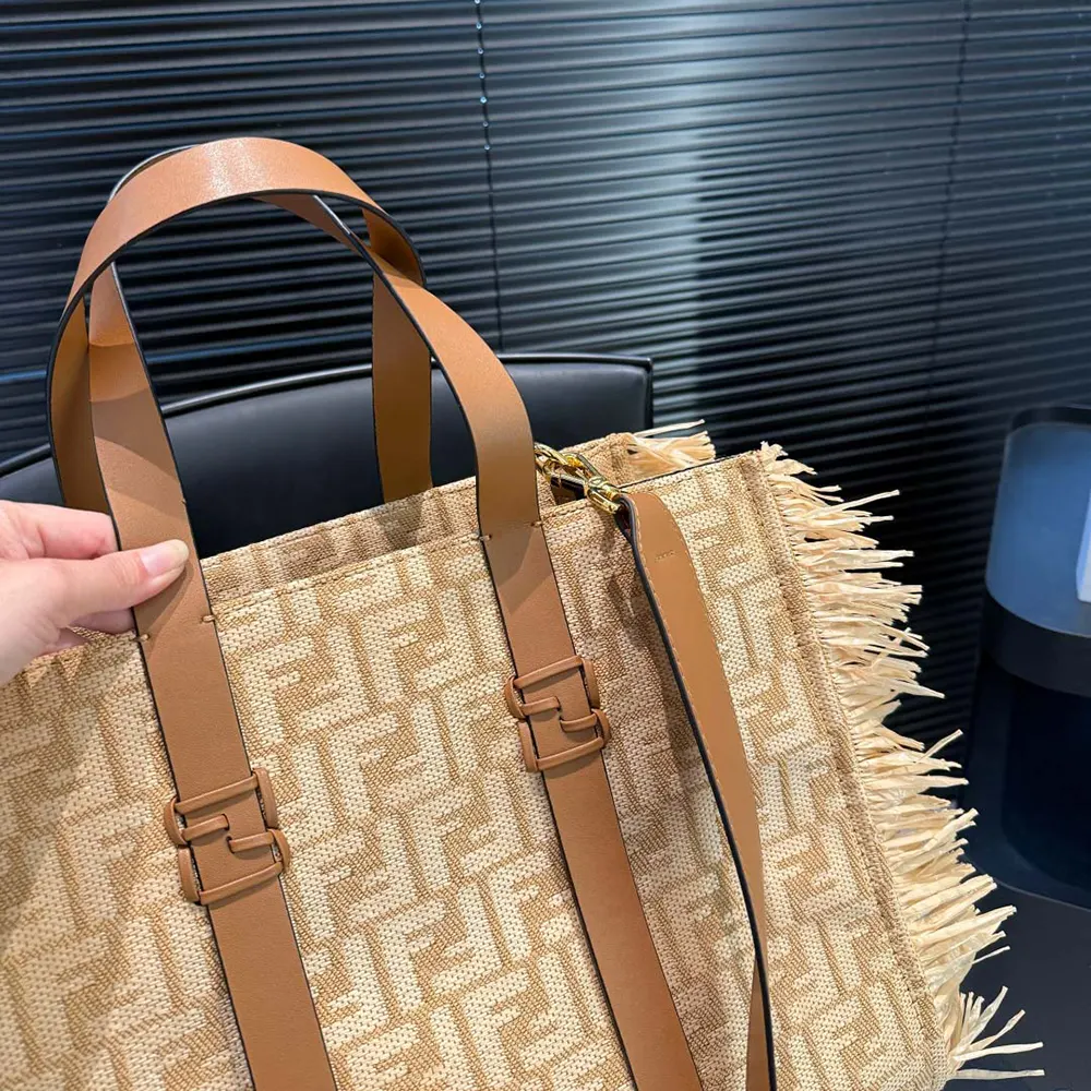Fendi Women Summer Tote Jacquard Fabric Bag with Raffia FF - image 10