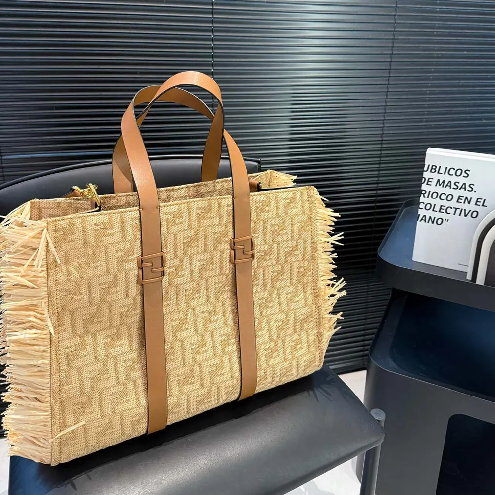 Fendi Women Summer Tote Jacquard Fabric Bag with Raffia FF - image 6