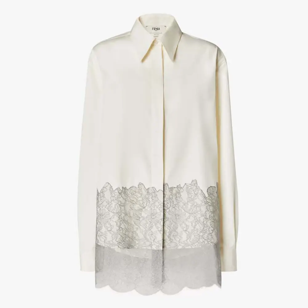 Front view of Fendi Women White Cotton Poplin Shirt on mannequin