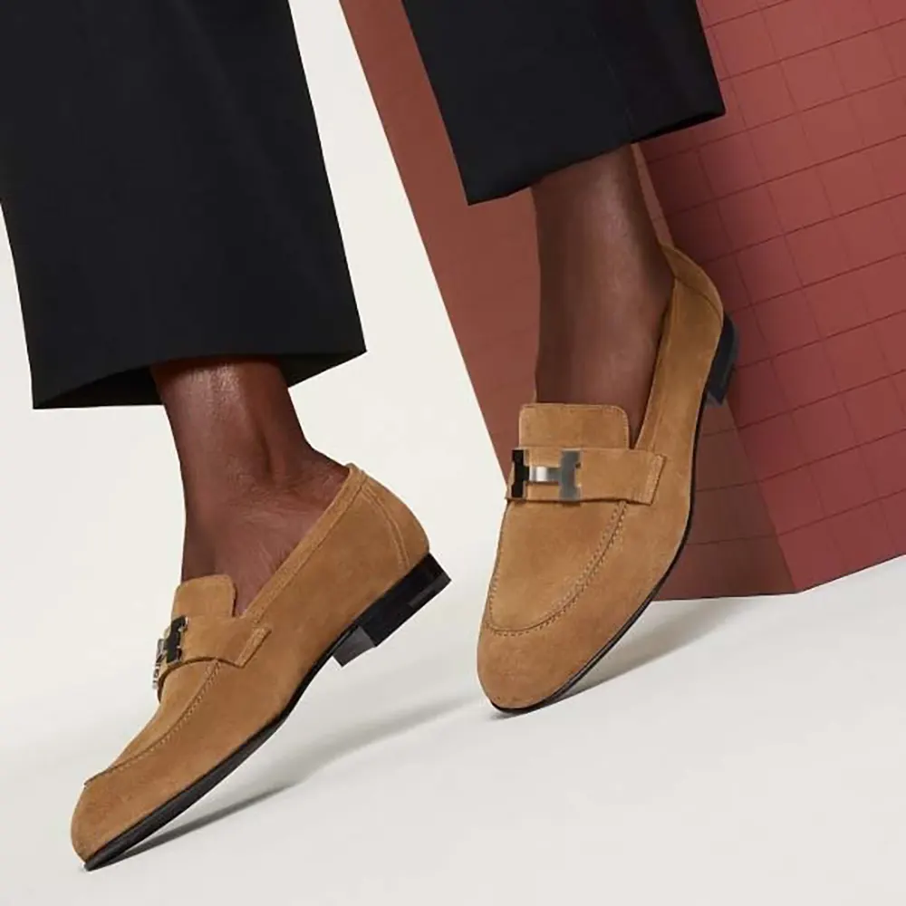Close-up of signature Paris buckle detail on Hermes Men Paris Loafer