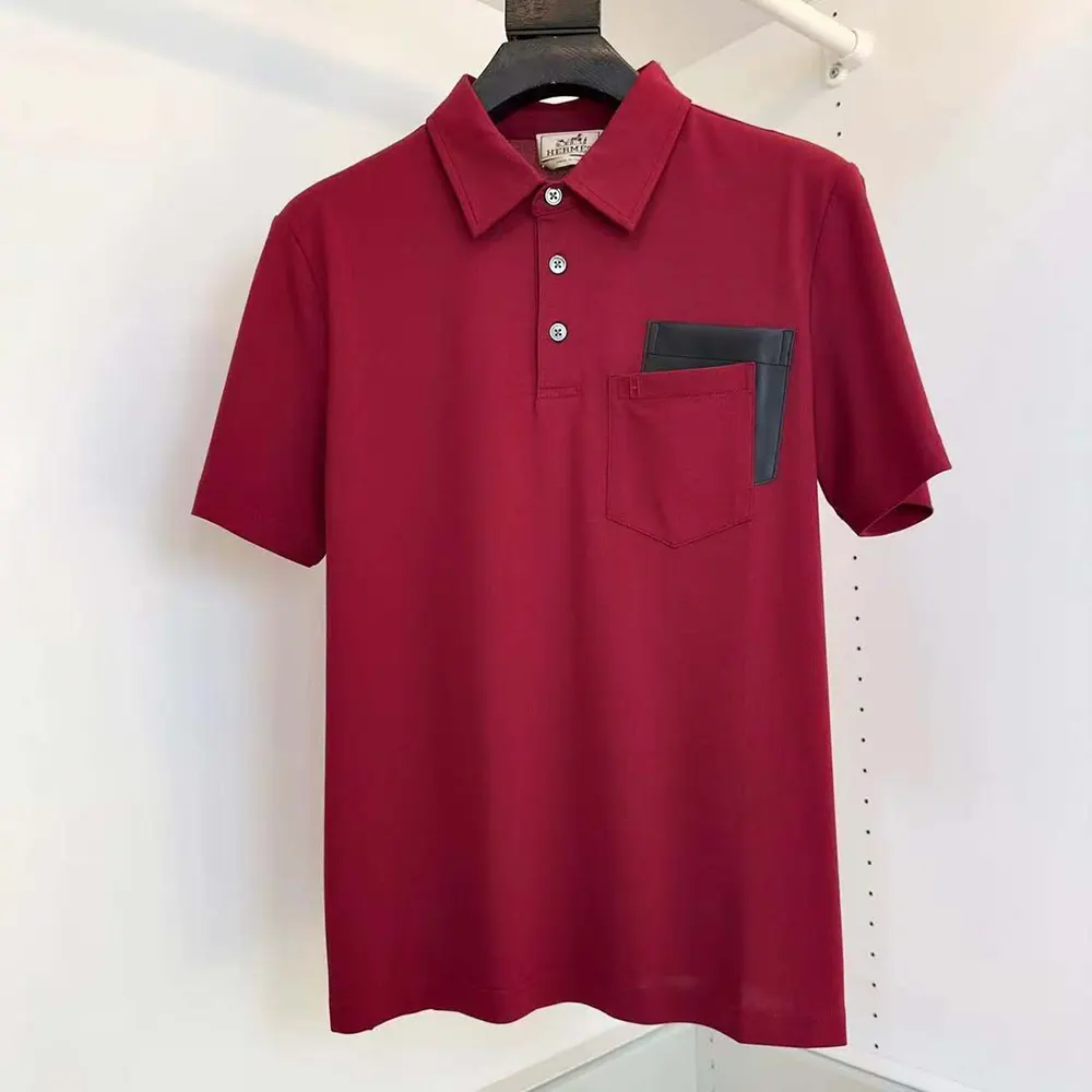 Front view of Hermes Men Polo Shirt with Pocket-Red on mannequin
