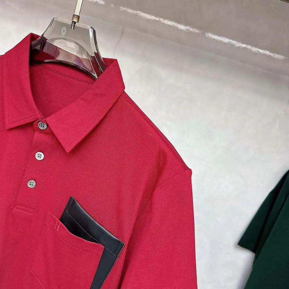 Hermes Men Polo Shirt with Pocket-Red - image 4