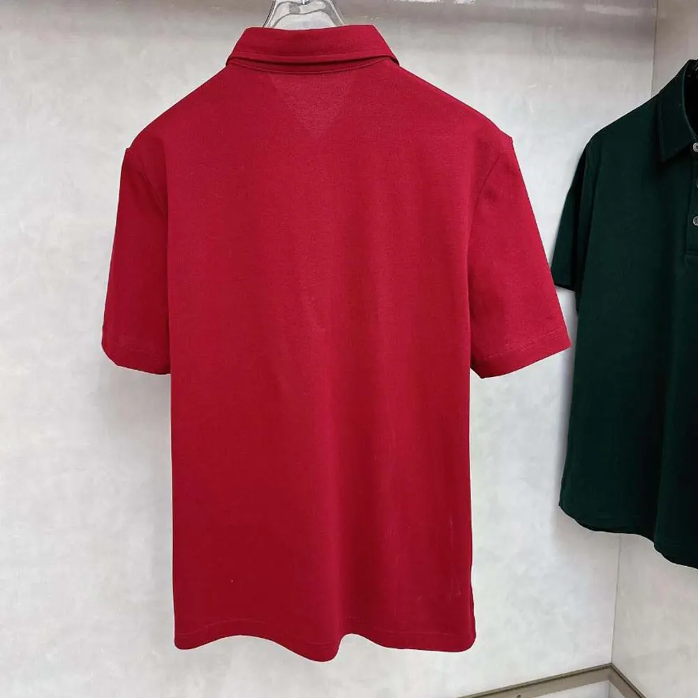 Side angle showing slim fit silhouette of Hermes Men Polo Shirt with Pocket-Red