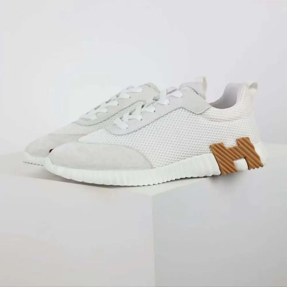 Hermes Unisex Bouncing Sneaker in Graphic Mesh and Suede Goatskin-White - image 5