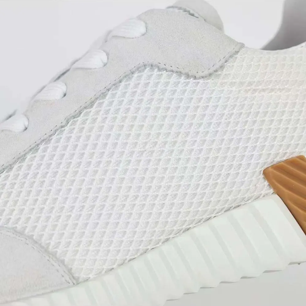 Hermes Unisex Bouncing Sneaker in Graphic Mesh and Suede Goatskin-White - image 10