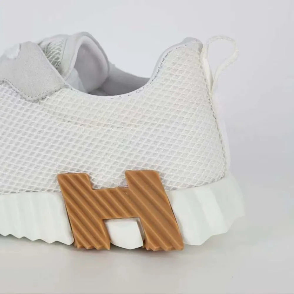 Hermes Unisex Bouncing Sneaker in Graphic Mesh and Suede Goatskin-White - image 8