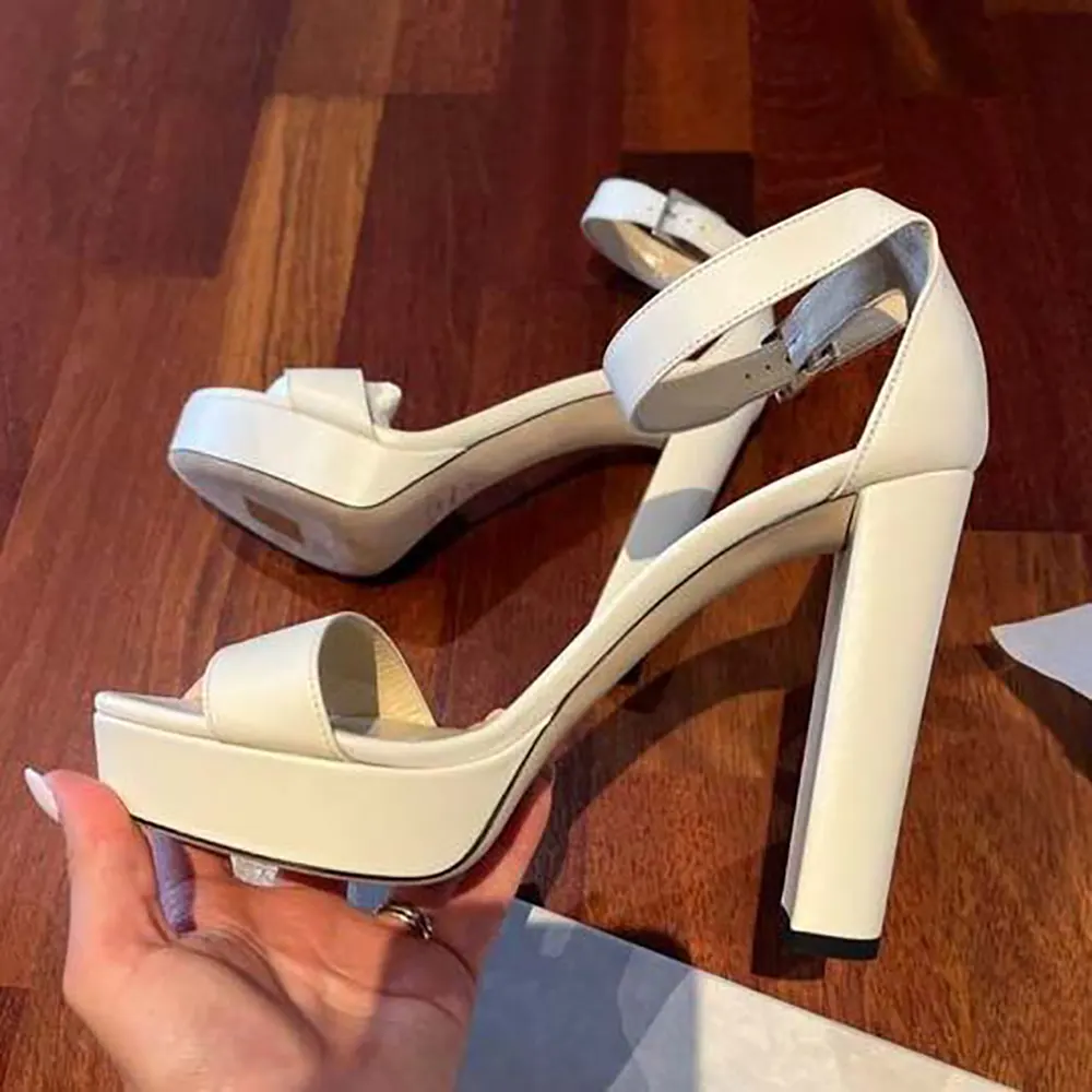 Jimmy Choo Women Isra 120 Leather Platform Sandals-White - image 5