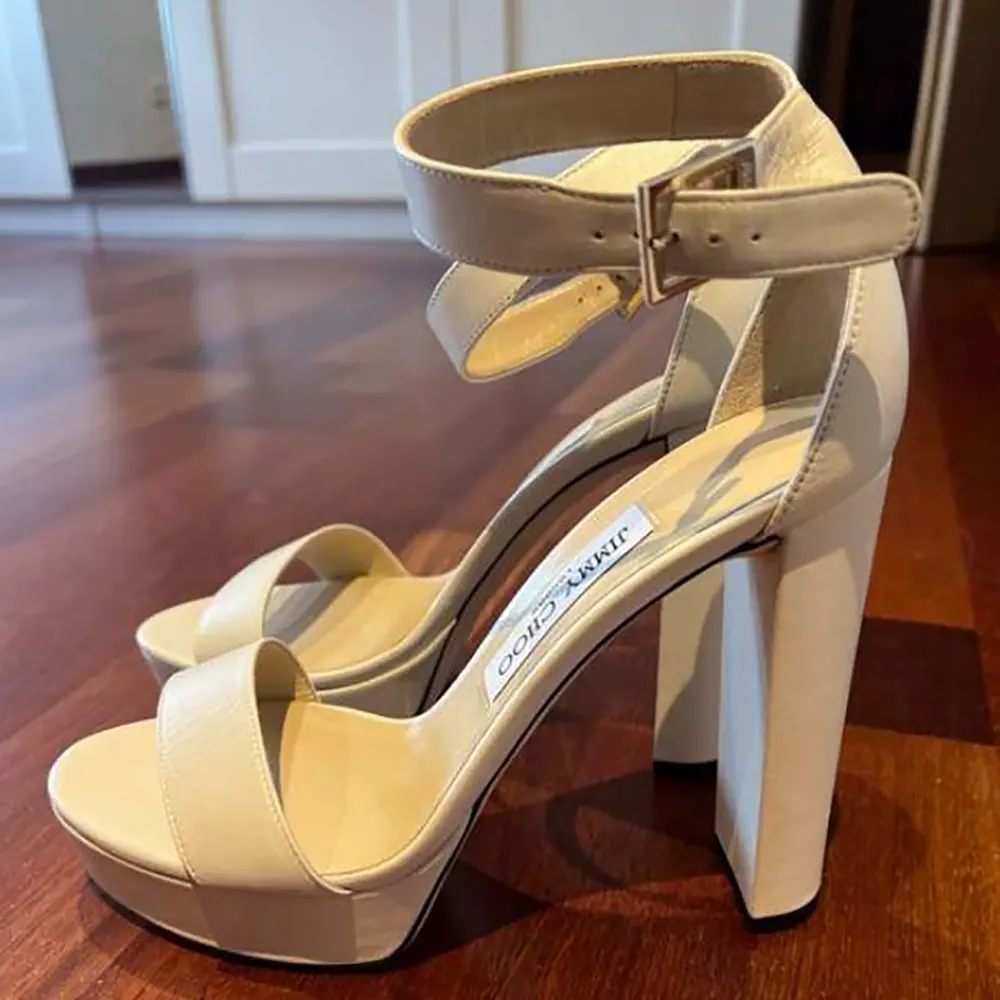 Jimmy Choo Women Isra 120 Leather Platform Sandals-White - image 6