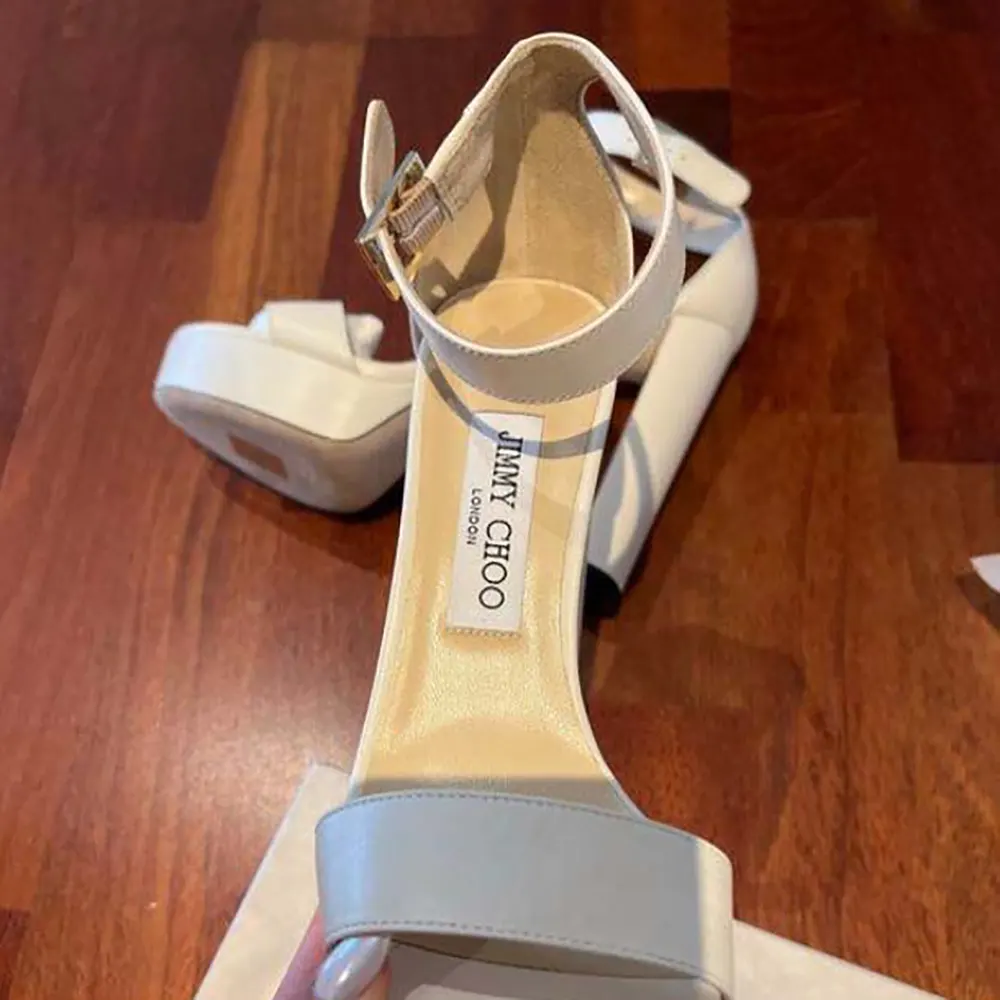 Jimmy Choo Women Isra 120 Leather Platform Sandals-White - image 8