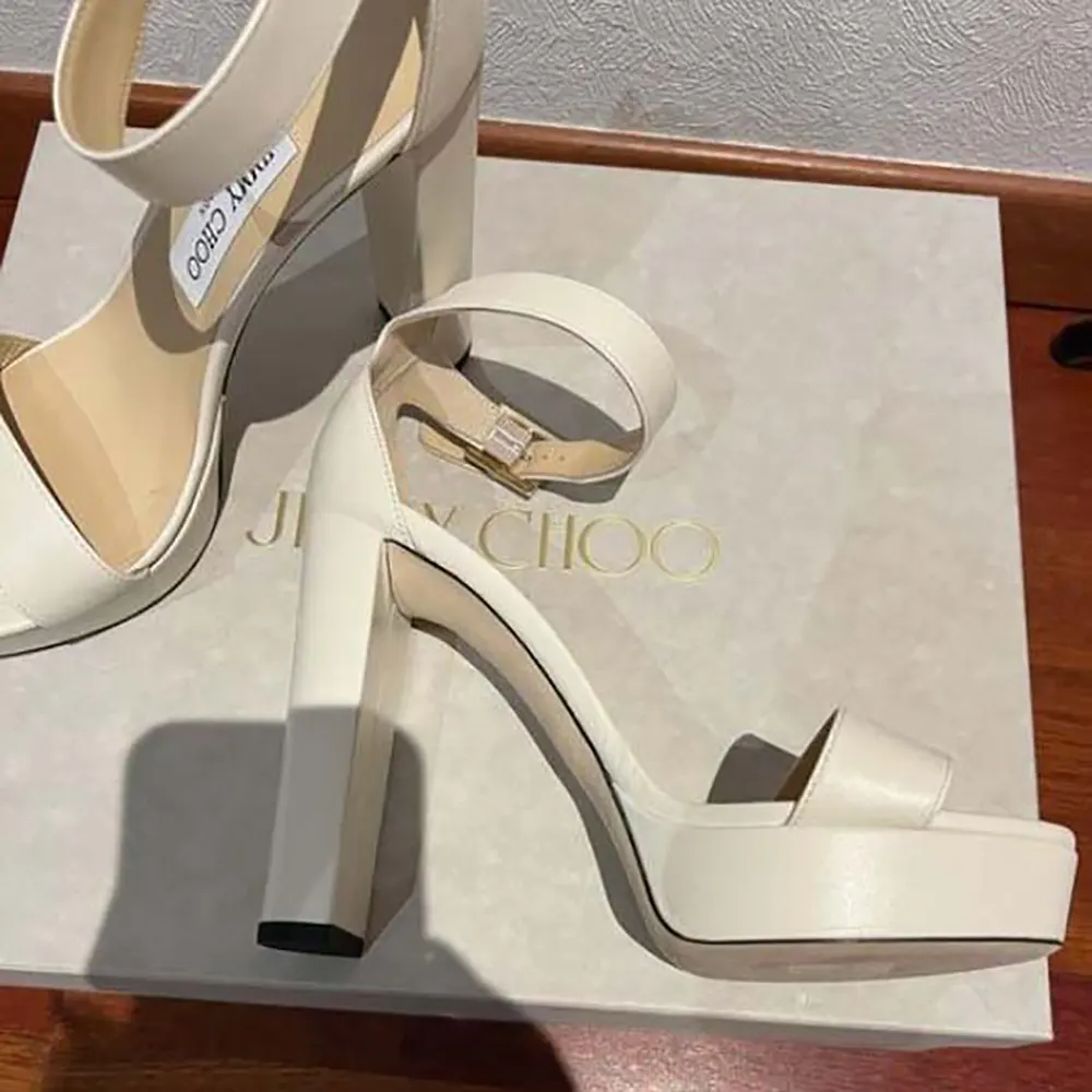 Jimmy Choo Women Isra 120 Leather Platform Sandals-White - image 4