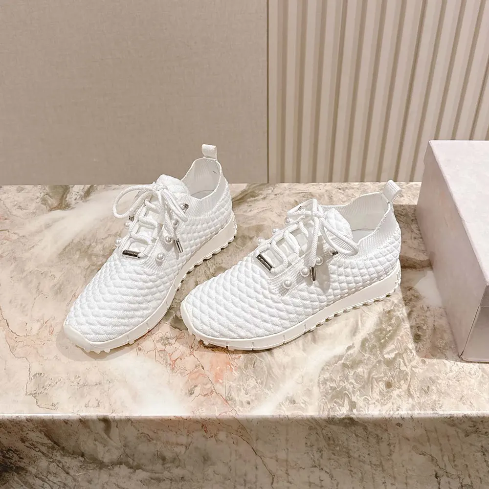 Jimmy Choo Women Veles White Textured Knit Trainers - image 4