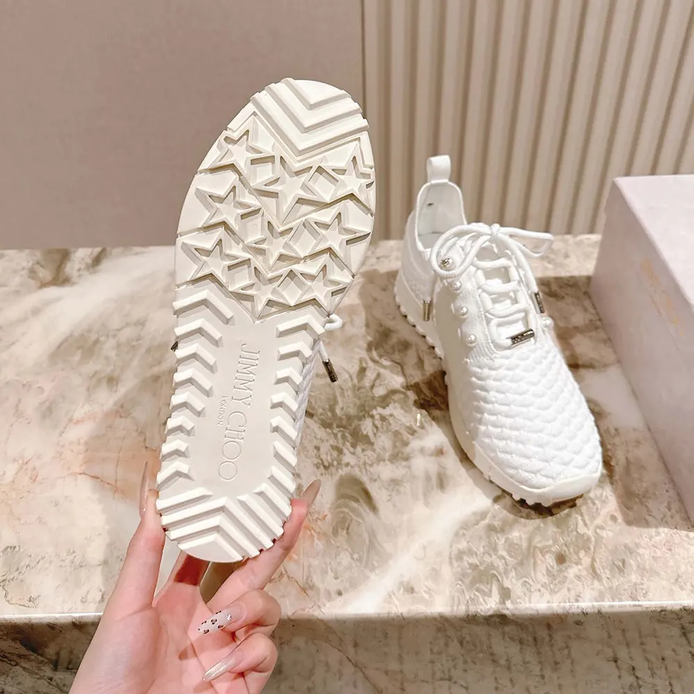 Jimmy Choo Women Veles White Textured Knit Trainers - image 10