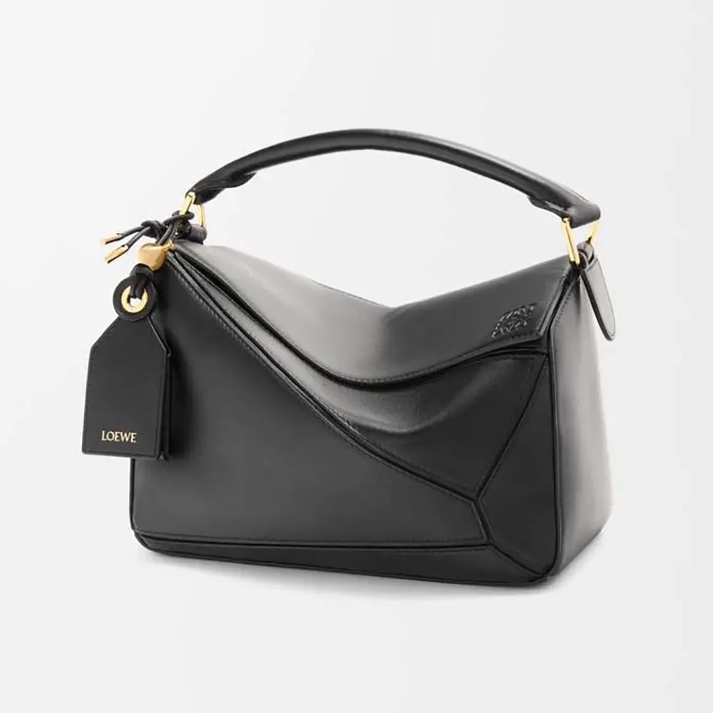 Front view of Loewe Unisex Small Featherlight Puzzle Bag in black lambskin