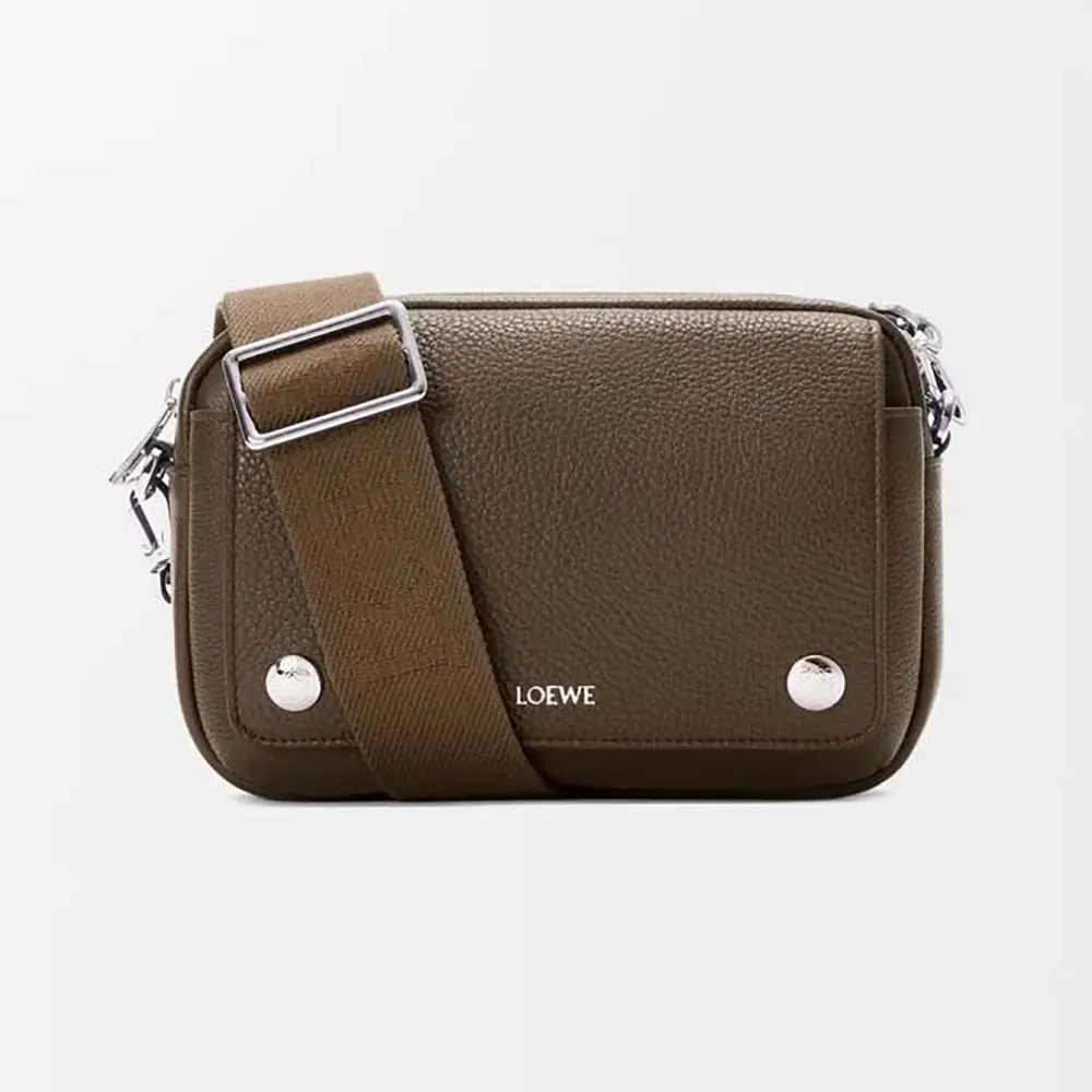 Front view of Loewe Unisex Small Pebble Messenger Bag in brown calfskin