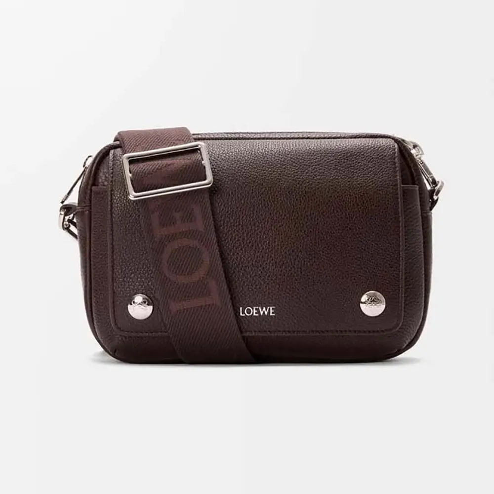 Front view of Loewe Unisex Small Pebble Messenger Bag in burgundy leather