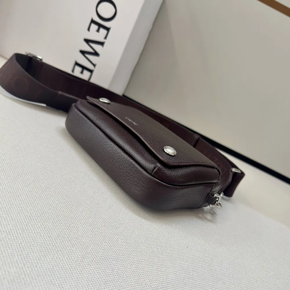 Loewe Unisex Small Pebble Messenger Bag in Supple Grained Calfskin-Burgundy - image 6