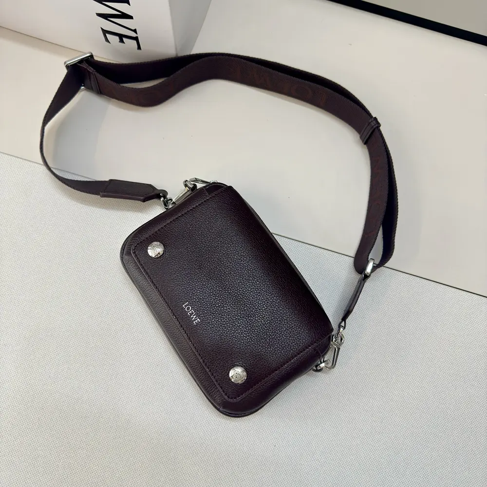 Loewe Unisex Small Pebble Messenger Bag in Supple Grained Calfskin-Burgundy - image 5