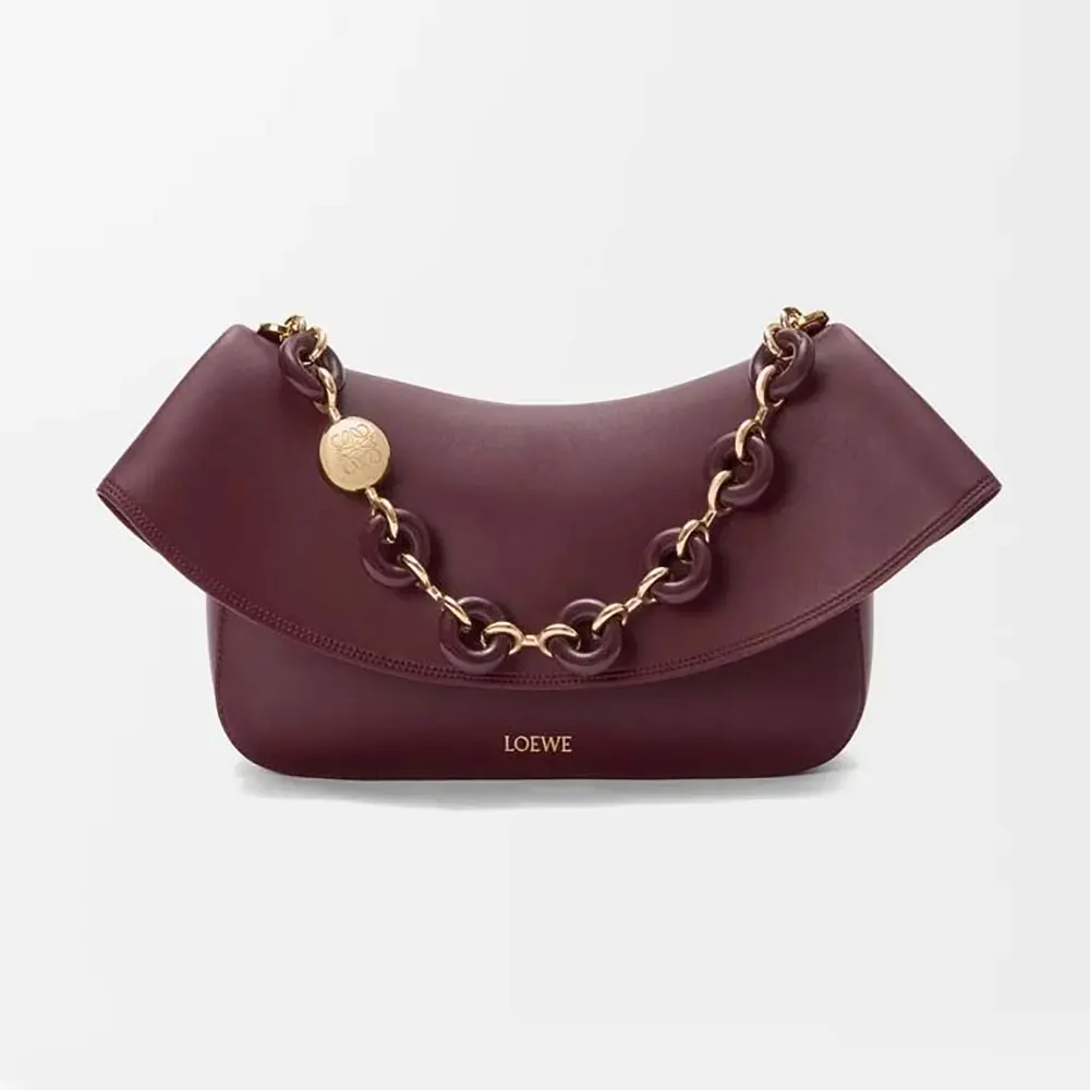 Front view of Loewe Women Medium Ola Bag in dark burgundy smooth calfskin