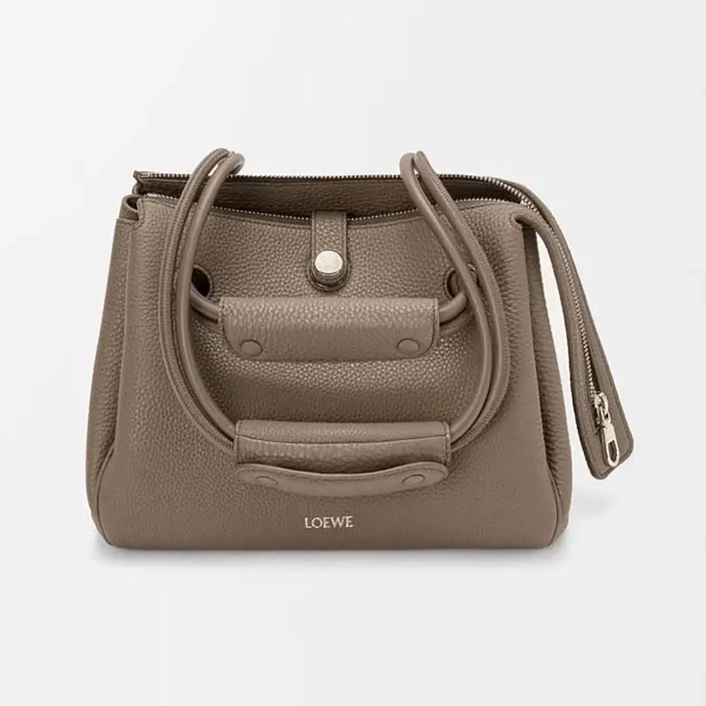 Front view of Loewe Women Small Madrid Bag in Supple Grained Calfskin-Gray