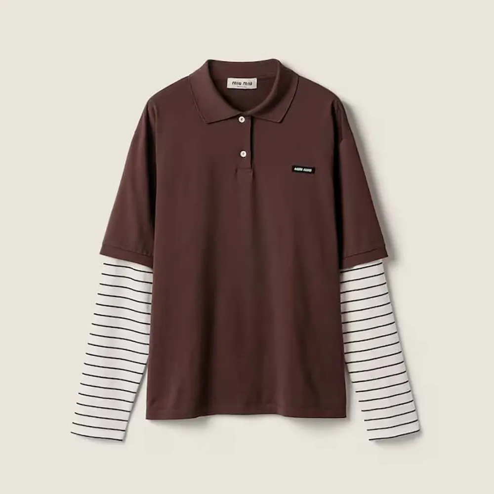 Front view of Miu Miu Women Jersey Polo Shirt in brown