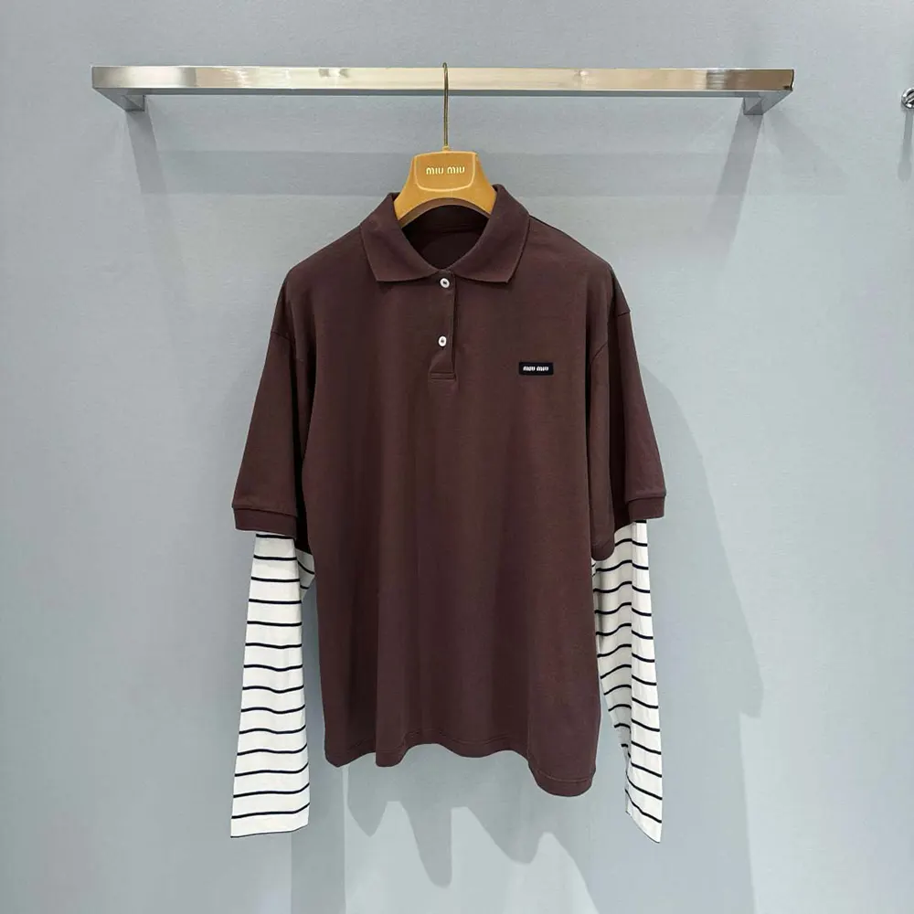 Close-up of collar and branded buttons on Miu Miu Women Jersey Polo Shirt