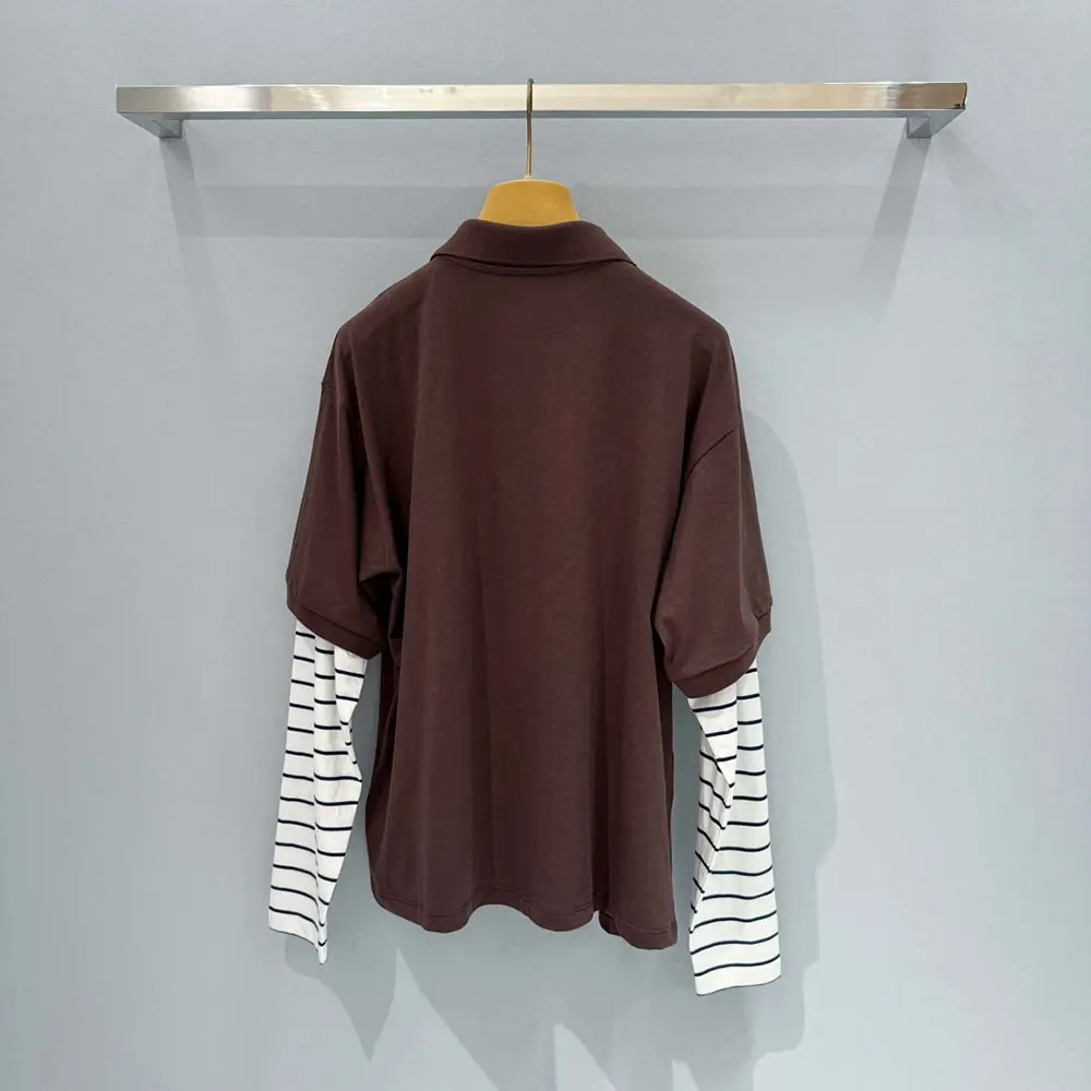 Side angle showing silhouette and soft jersey fabric of Miu Miu Women Jersey Polo Shirt