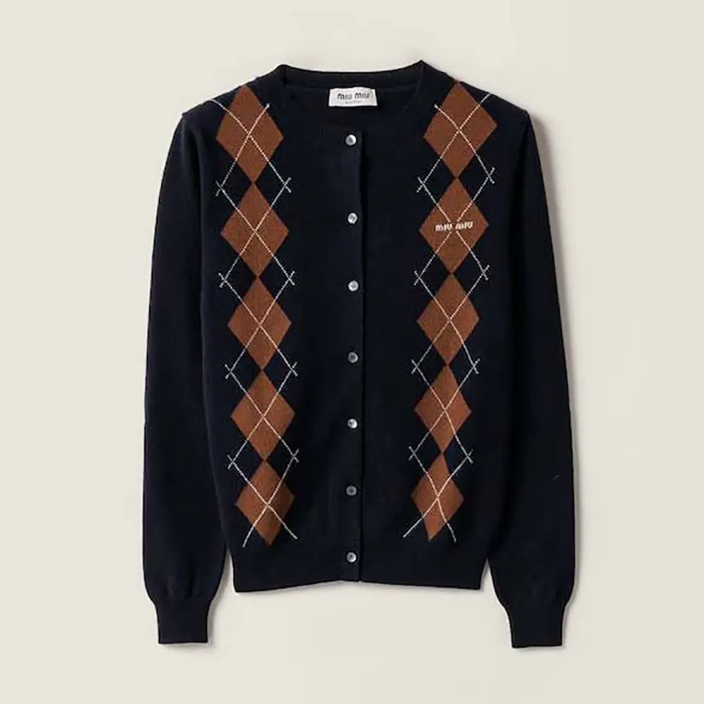 Front view of Miu Miu Women Cashmere Cardigan in navy
