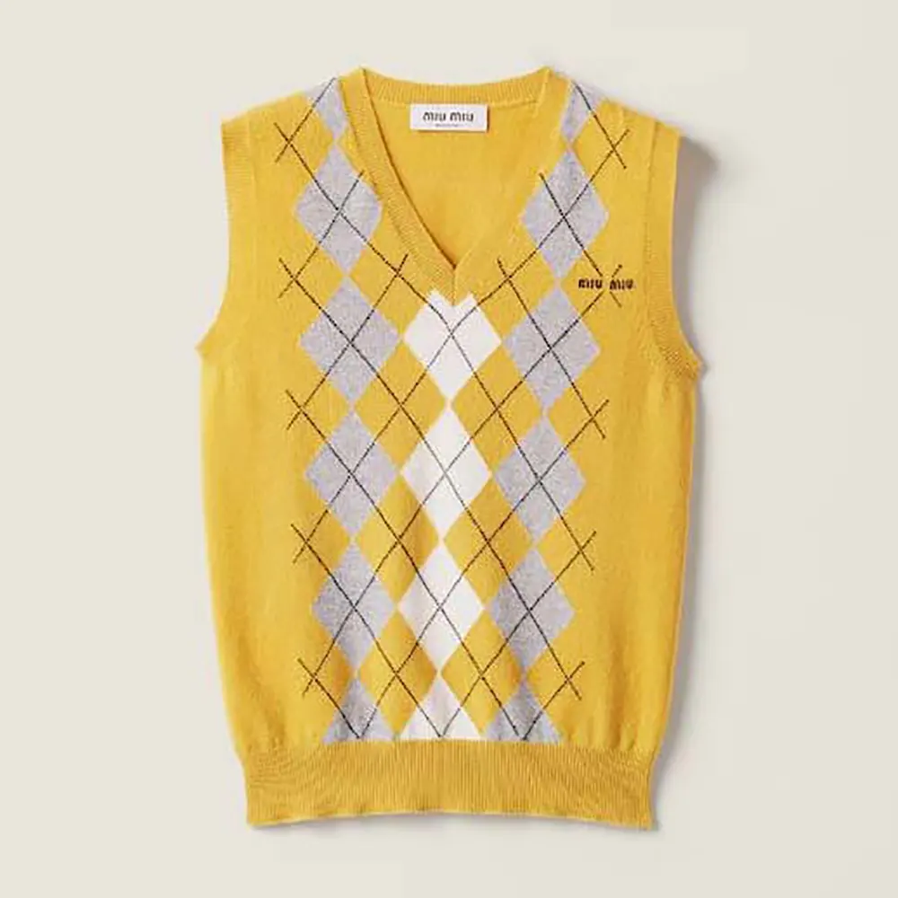 Front view of Miu Miu Women Cashmere Vest in yellow