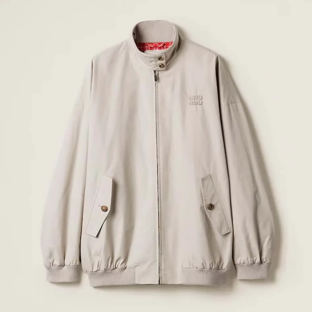Front view of Miu Miu Women Panama Cotton Blouson Jacket in beige